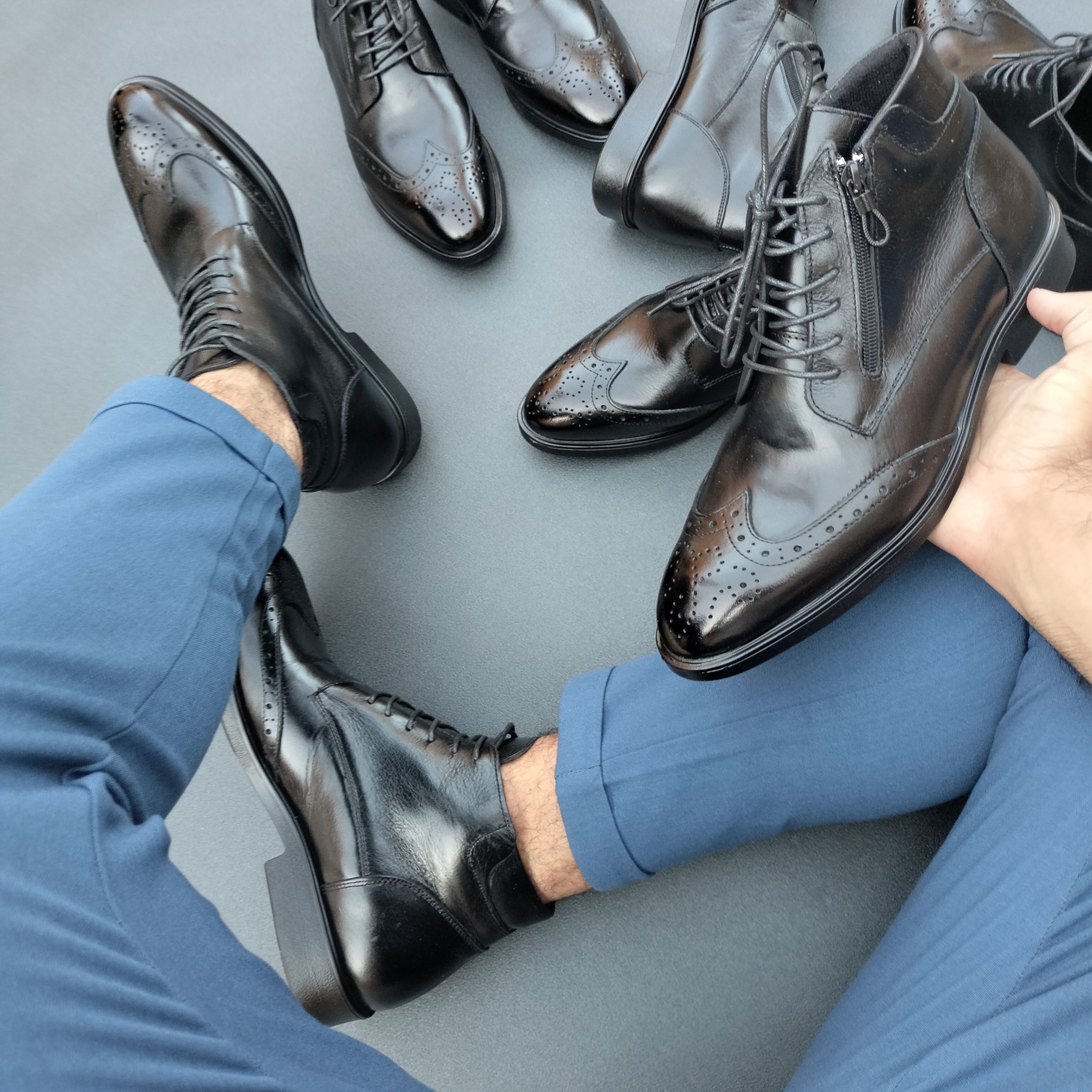 Demi botte noir borsalino en cuir