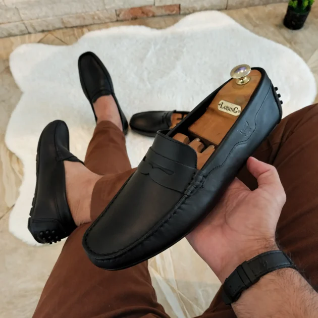 Mocassin en cuir véritable couleur Noir